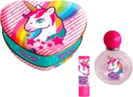 Zestaw dla dzieci Cartoon Unicorn Love Heart-Shaped Metal Box Woda toaletowa 50 ml + Balsam do ust 3.4 g (8412428017904)