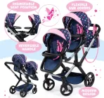 Wózek dla lalek bliźniaczy Bayer Niebieskie gwiazdki 81 cm Blue/Pink 26716AA (4003336267167)